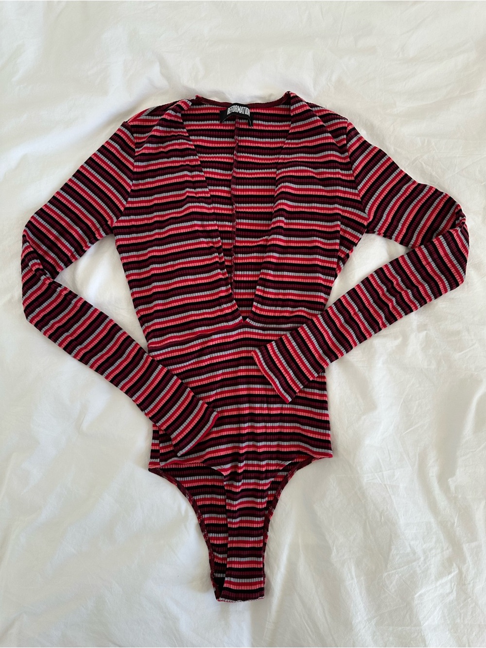 Reformation Striped Long-Sleeve Bodysuit